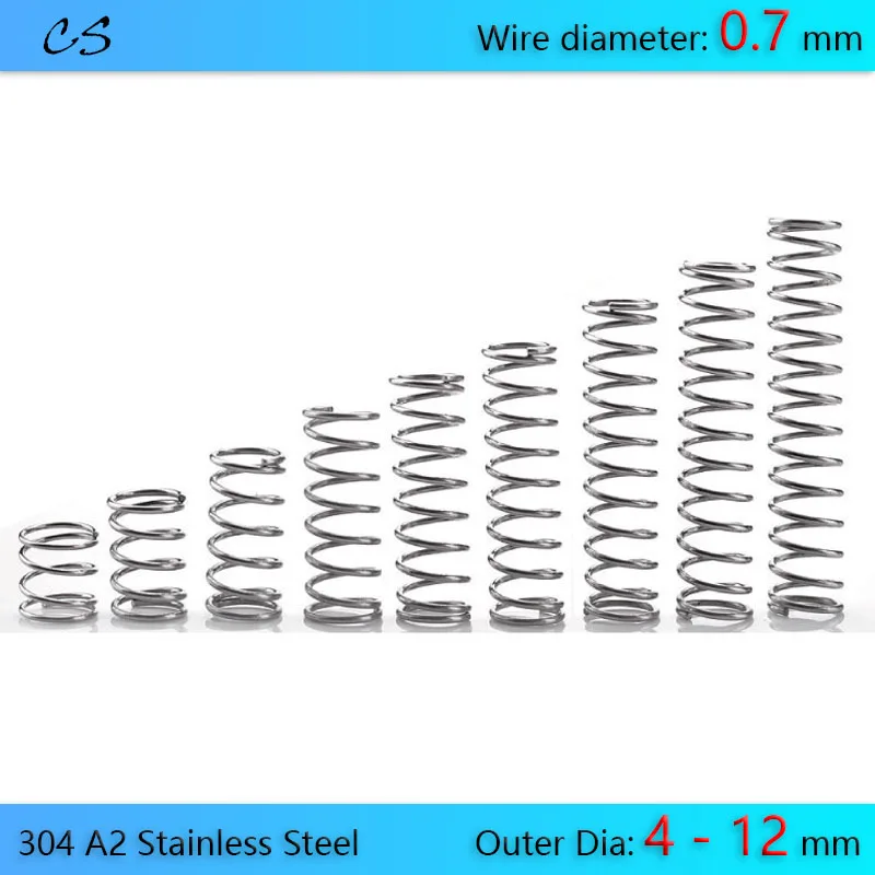 

10Pcs 0.7mm Compression Spring 304 A2 Stainless Springs Wire Dia 0.7mm Outer Dia 4 5 6 7 8 9 10 11 12mm Length 5 10 15 - 200mm