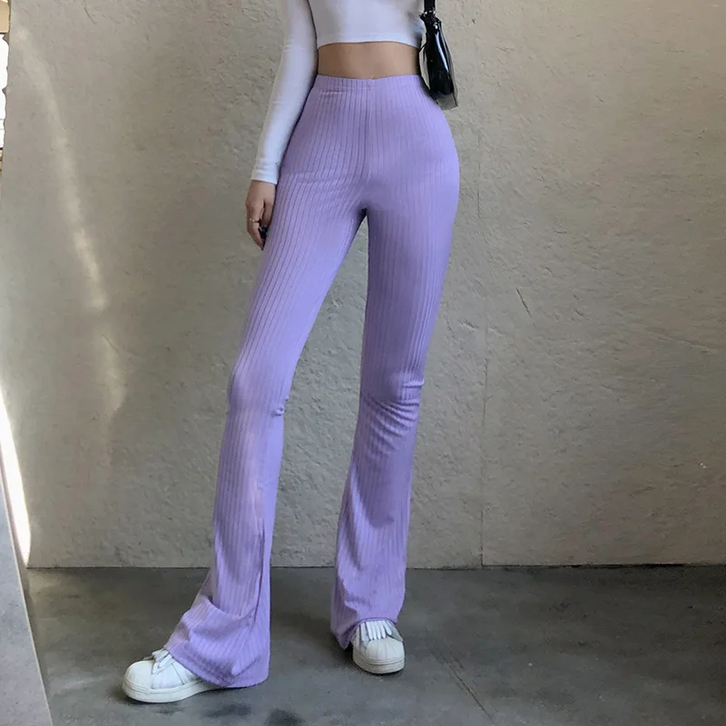 Slim High Waist Capris Sexy Bell Bottom Flare Tights Solid Hot Y2k Women Clothes E Girl Aesthetic Fashion Streetwear Woman Pants 3