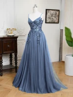 MisShow Sling Evening Dresses Sexy Spaghetti Straps V-Neck Illusion Sequins Appliques Prom Dress A-Line Train High Split Gowns - Image 3