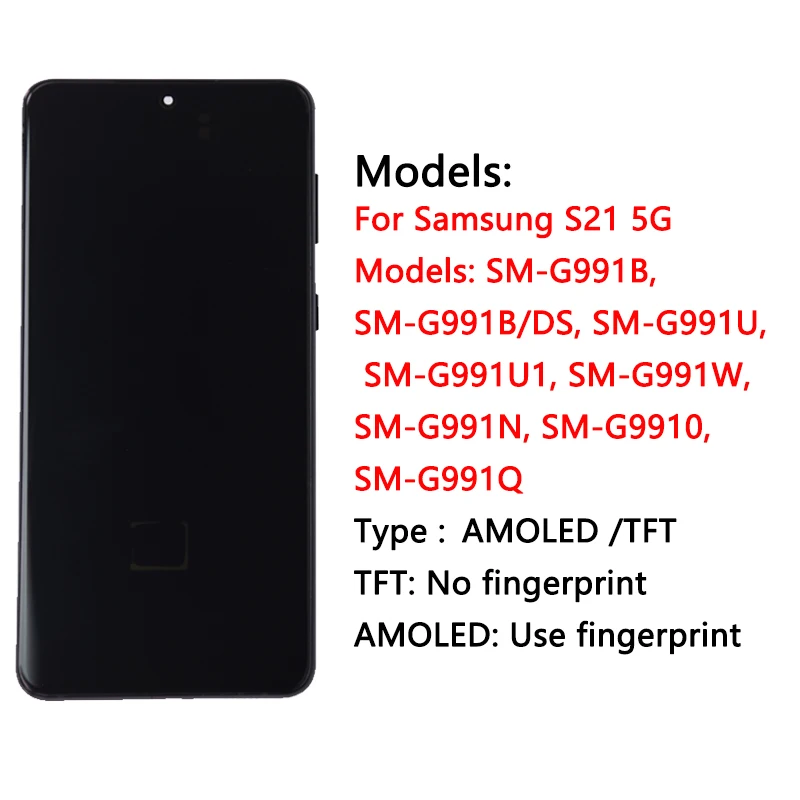 Schermo OLED Per Galaxy S21 5G (SM-G991B) Con Telaio E Strumenti – Supporta Impronta Digitale