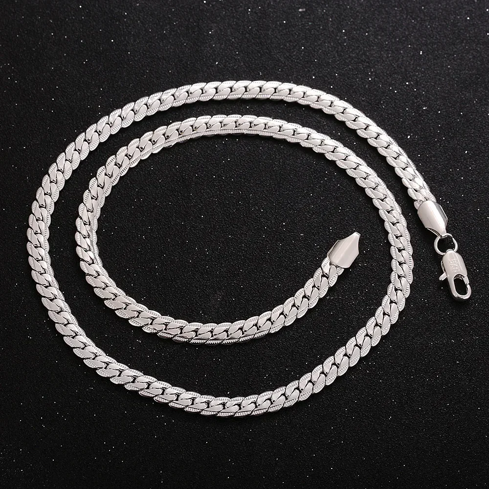Silver Necklace 925 Sterling Silver 5mm Side Chain Necklace Bracelet 18CM-20CM/40CM-60CM Jewelry Gifts for Men And Women