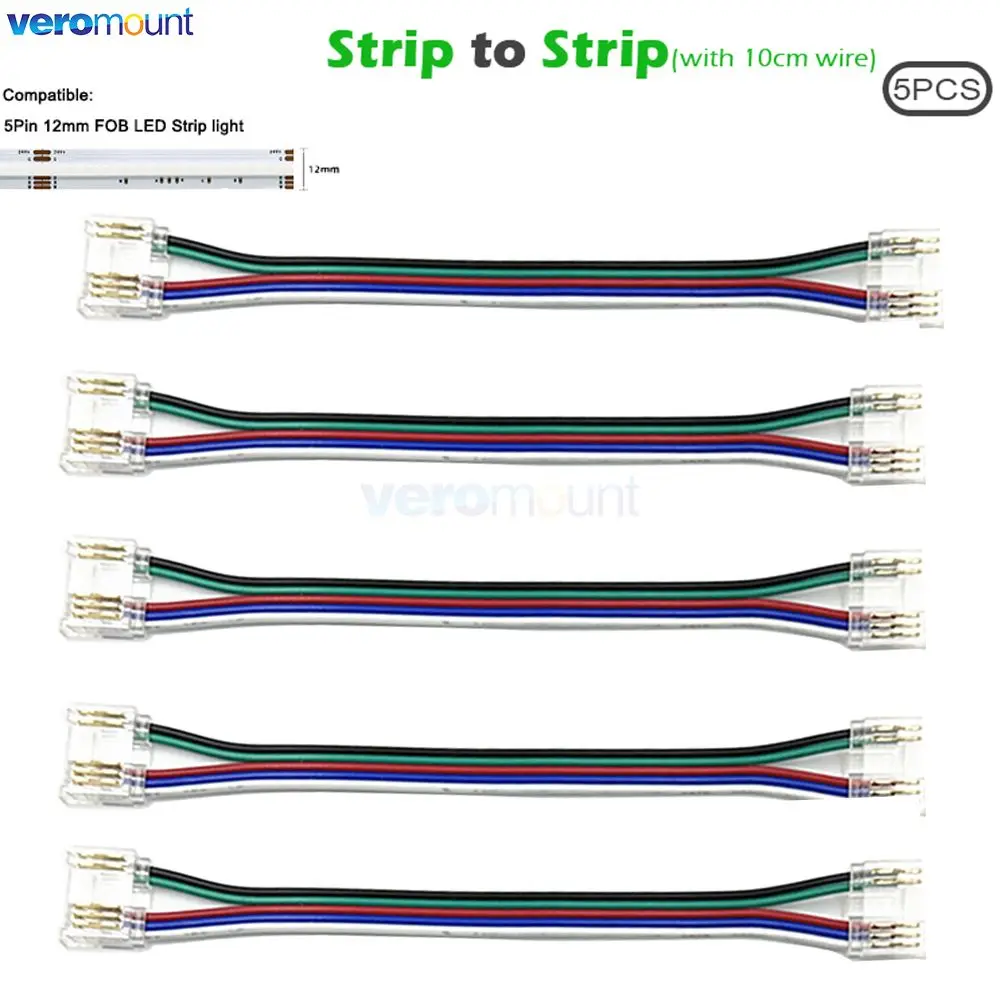 RGBCW RGBWW FOB LED 테이프 용 5Pin RGBW COB LED 스트립 커넥터 12mm PCB 스트립 또는 와이어 조인트에 솔더리스 스트립을 빠르게 연결