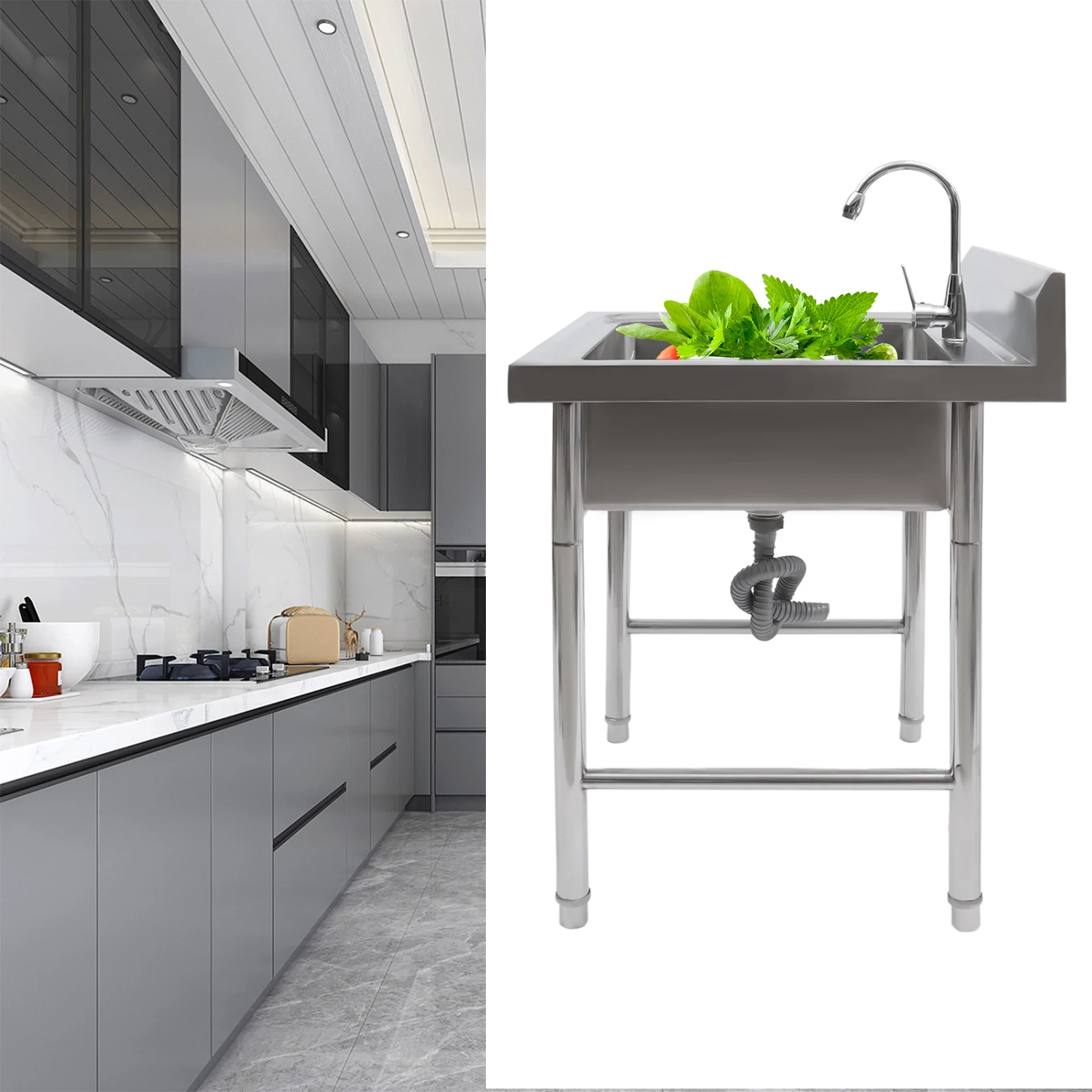 Commercial Stainless Steel Workbench with Sink Outdoor Sink Station Camping