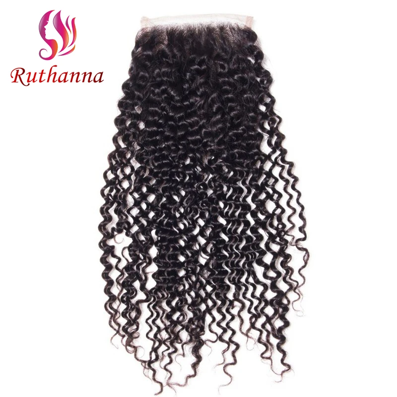 5x5 Lace Closure Kinky Curly Human Hair Pre-Plucked Hairline Brazilian Virgin Hair Transparent Lace Closure For Black Women