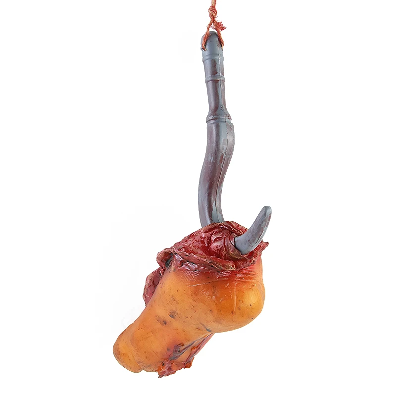 1set Halloween Bloody Foot Hands Fake Scary Severed Broken Body Parts With Hook For Halloween Party Hanging Decoration Props