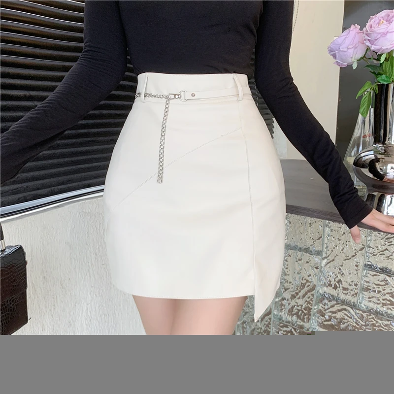 Circyy Mini Skirt Women High Waist Chic Slim Office Lady A-Line Leather Skirts Designer Irregular Korean Fashion Casual Clothes