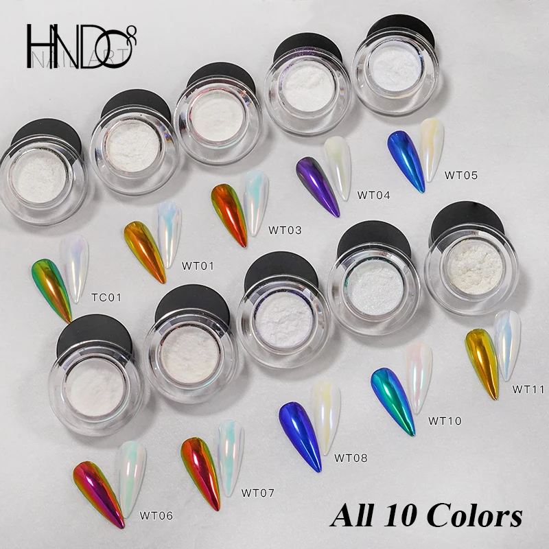 Hndo 10 Colori Set Aurora Mirror Chrome Powder Nail Glitter Pigment Dust Effect Per Nail Art Decor Manicure Design Wt Series