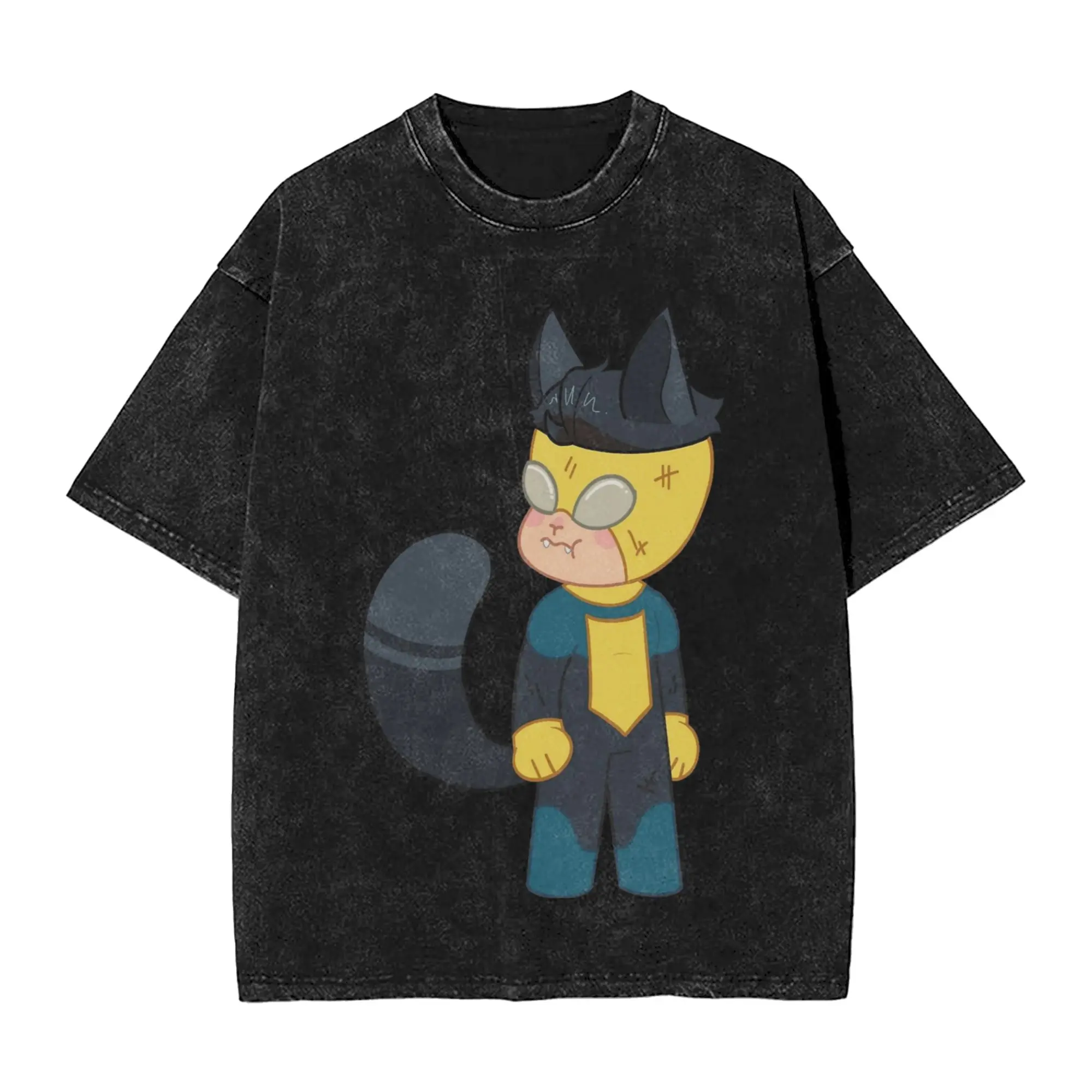 Invincible Cartoon Comic Washed Streetwear HipHop Oversized T-Shirt