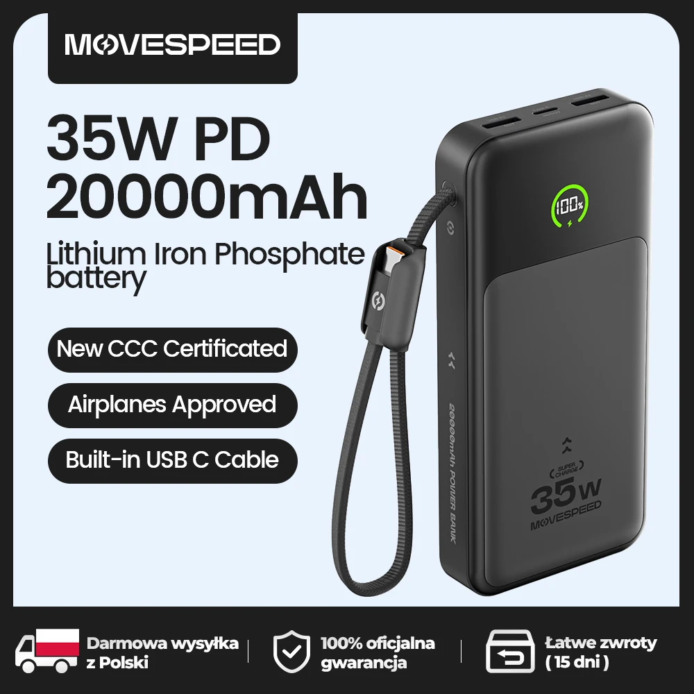 MOVESPEED P20 Power Bank 20000mAh 35W z Polski za $23.98 / ~89zł