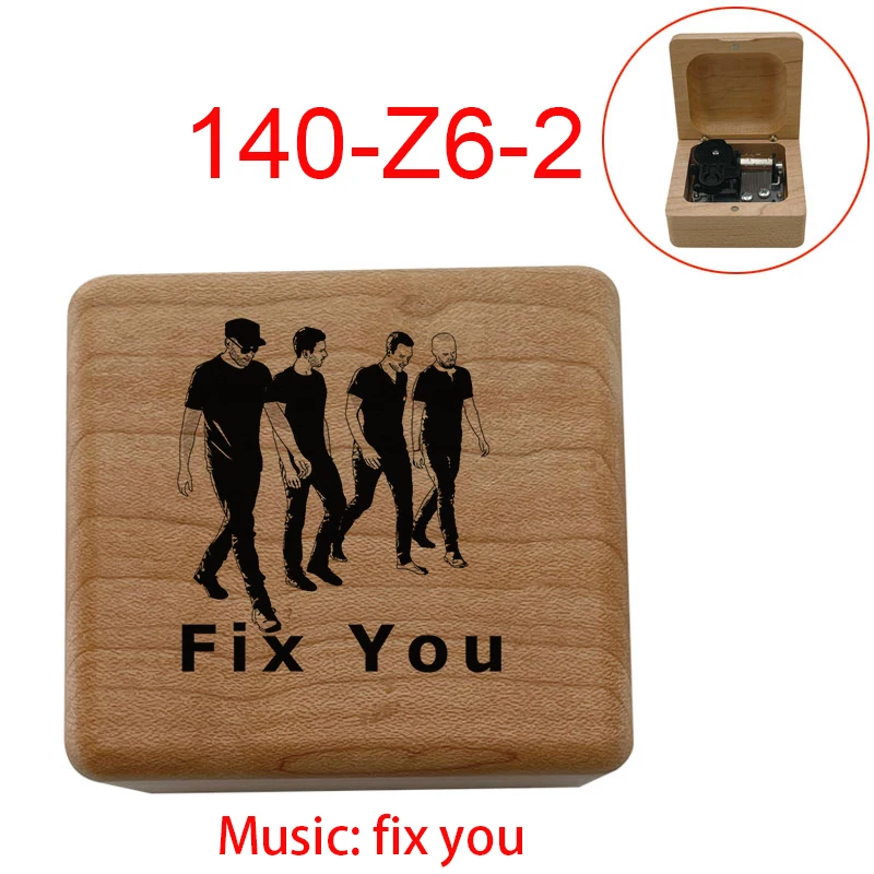 Music Box Fix You 18 Note Wind Up Mechanical Wooden for Band Fans Friends Birthday Home Office Christmas, music box