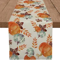 Autumn Thanksgiving Table Runner Linen Buffalo Plaid Pumpkins Mushrooms Dining Table Decoration Indoor Outdoor Tablecloth 6