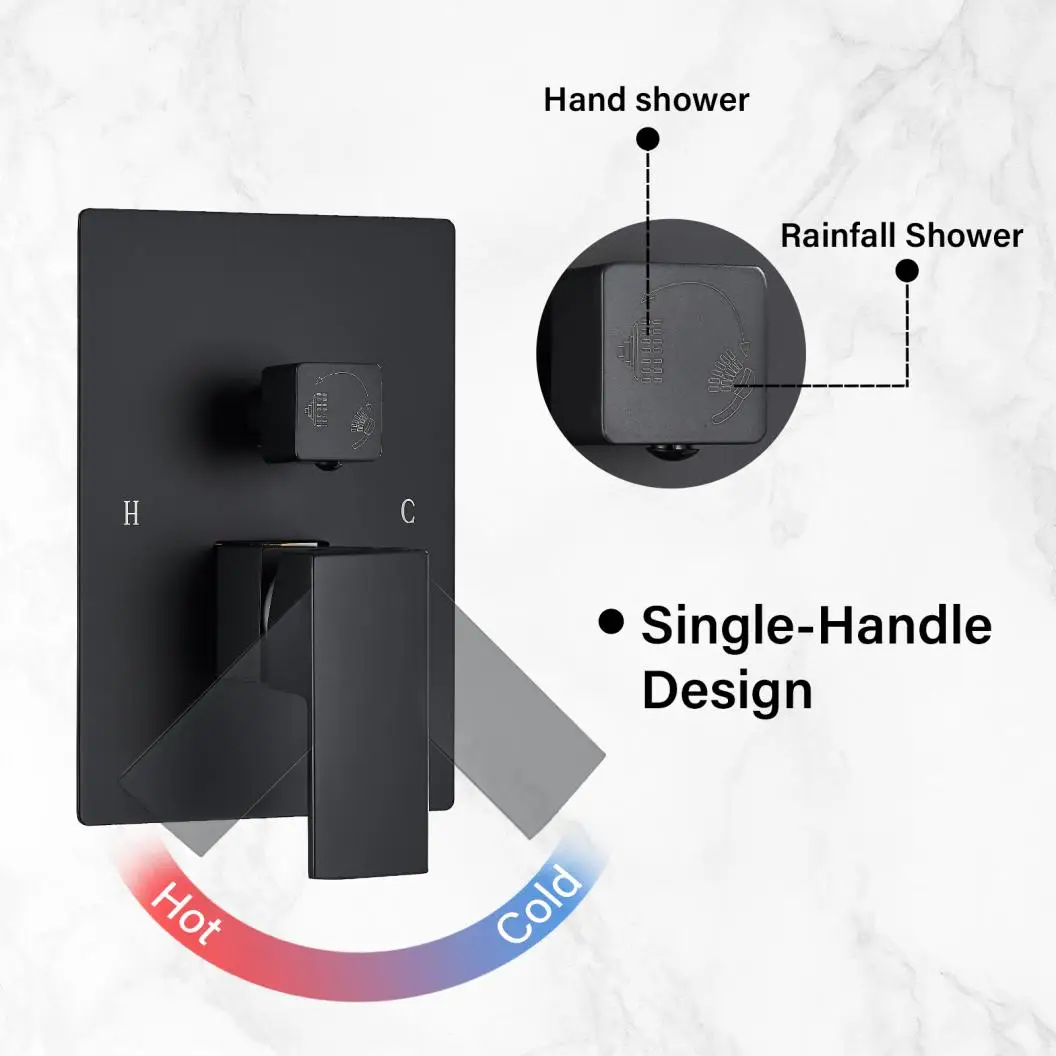 Bathroom Shower Faucet Set Bathroom Faucet Thermostatic Mixing Valve Matte Black Wall Mounted Bathroom Shower Rainfall Shower Mixed Hot And Cold Water Mixer Tap Embedded Box Control Valve