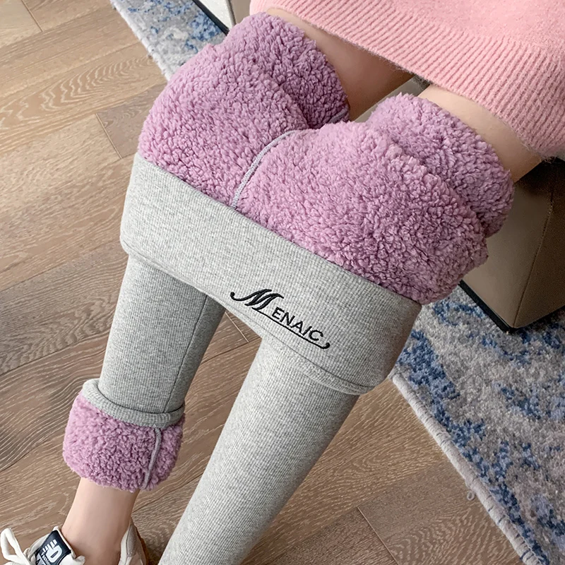 

NORMOV Winter Thick Warm Plush Pants Women Fashion High Waist Tight Fleece Trousers Woman Solid Color Casual Stretchy Leggings