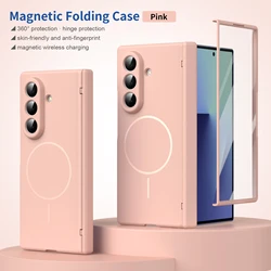 Magnetic Full Cover Hard PC Back Phone Case with Hinge Protection and Glass Film Protector - Galaxy Z Fold 8 (Pink)