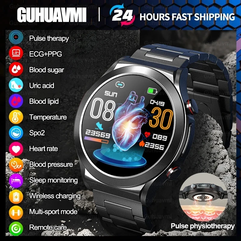 2024New Ecg + Ppg Laser Pulse Therapy Smartwatch Blood Glucosio Men Health Management Full Touch Screen Sport Fitness Smart Watch