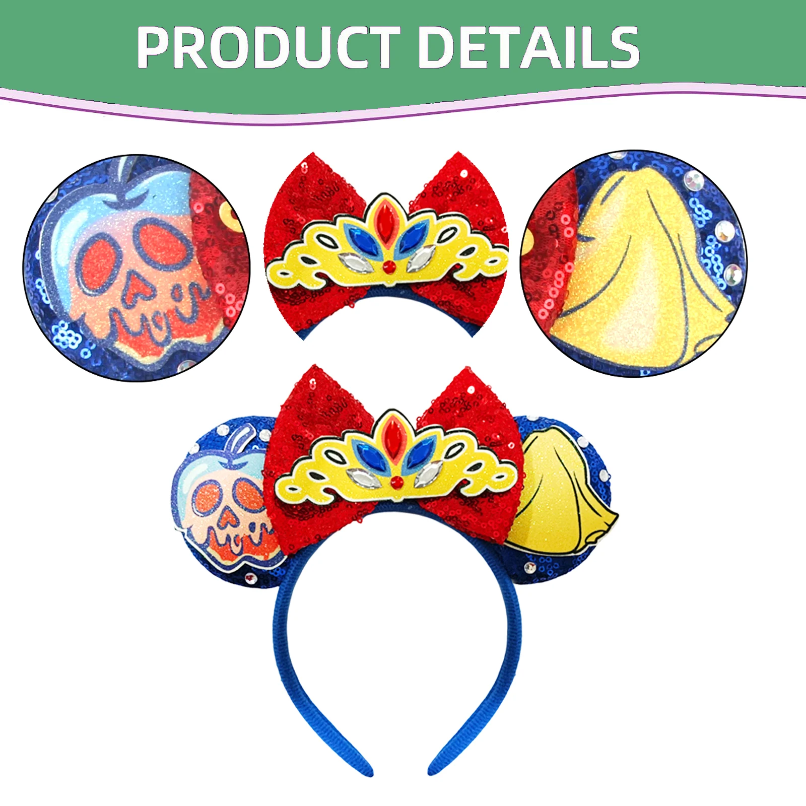 Mickey Mouse Princess Snow White Headbands for Girls Skeletal Apple Ears Hair Accessories Women Queen Hair Band hair bands hair accessories hair headband accessories cosplay accessories