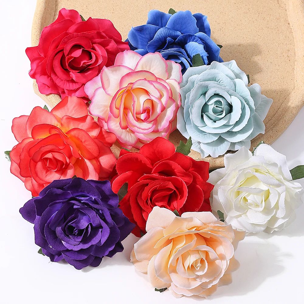 5pcs 10cm große Rose künstliche Blumen Köpfe Seide gefälschte Blumen für Wohnkultur Ehe Hochzeit Dekoration DIY Girlande Zubehör – Detail 8