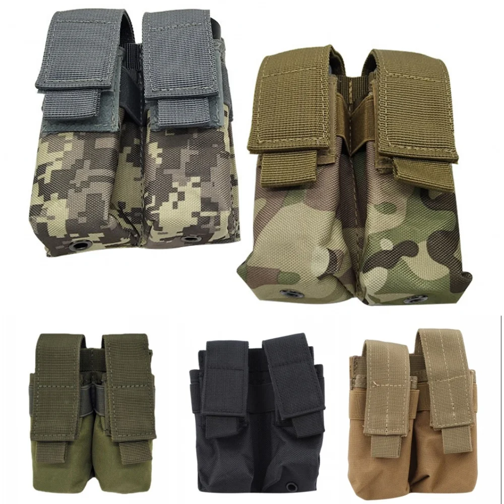 Molle Double 9mm Magazine Pouch Flashlight Holder EDC Tool Waist Bag Hunting Accessories Vest Pouches Ammo Mag Holster Bags