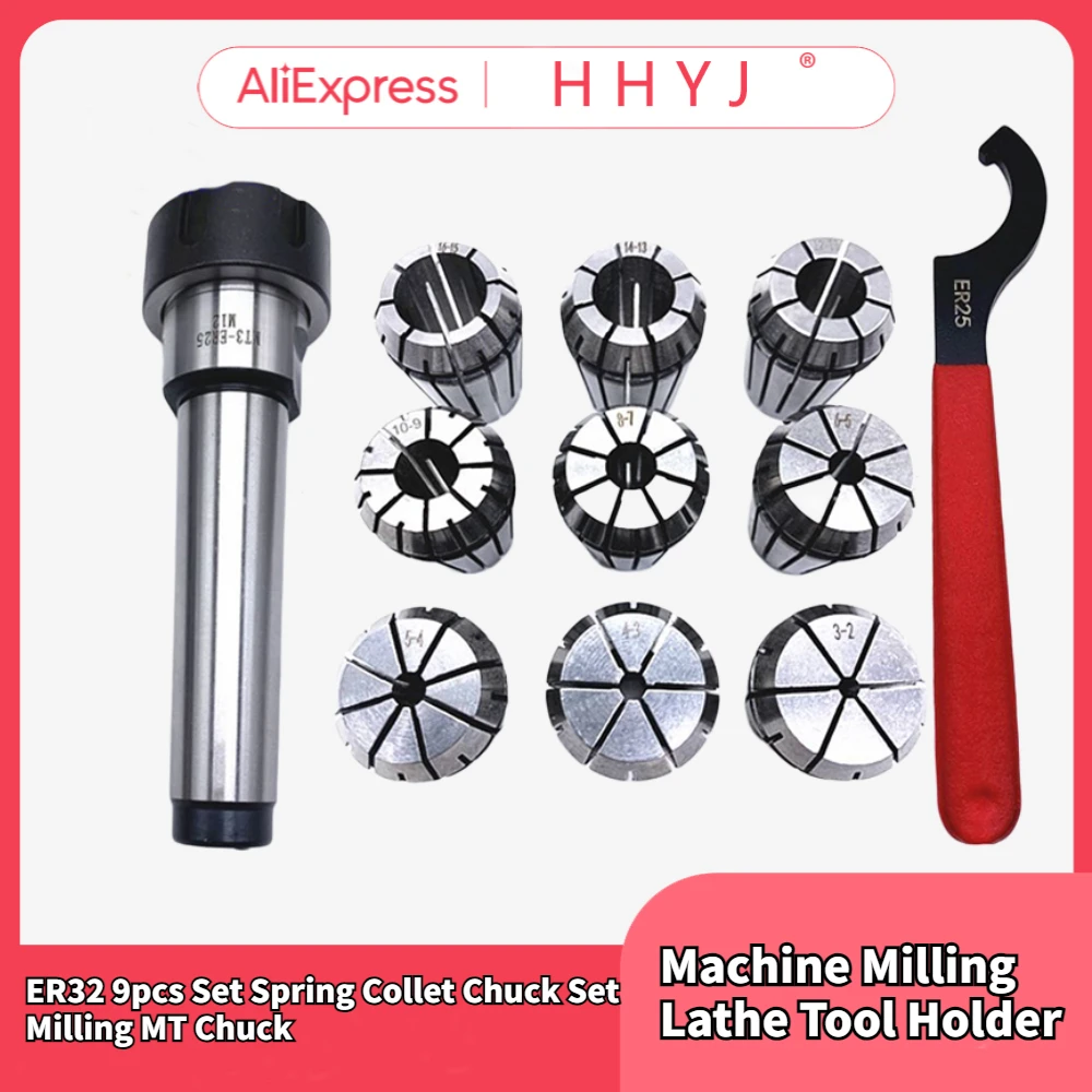 

ER32 9pcs Set Spring Collet Chuck Set Milling MT Chuck MT2 MT3 MT4 ER32 For CNC Engraving Machine Milling Lathe Tool Holder