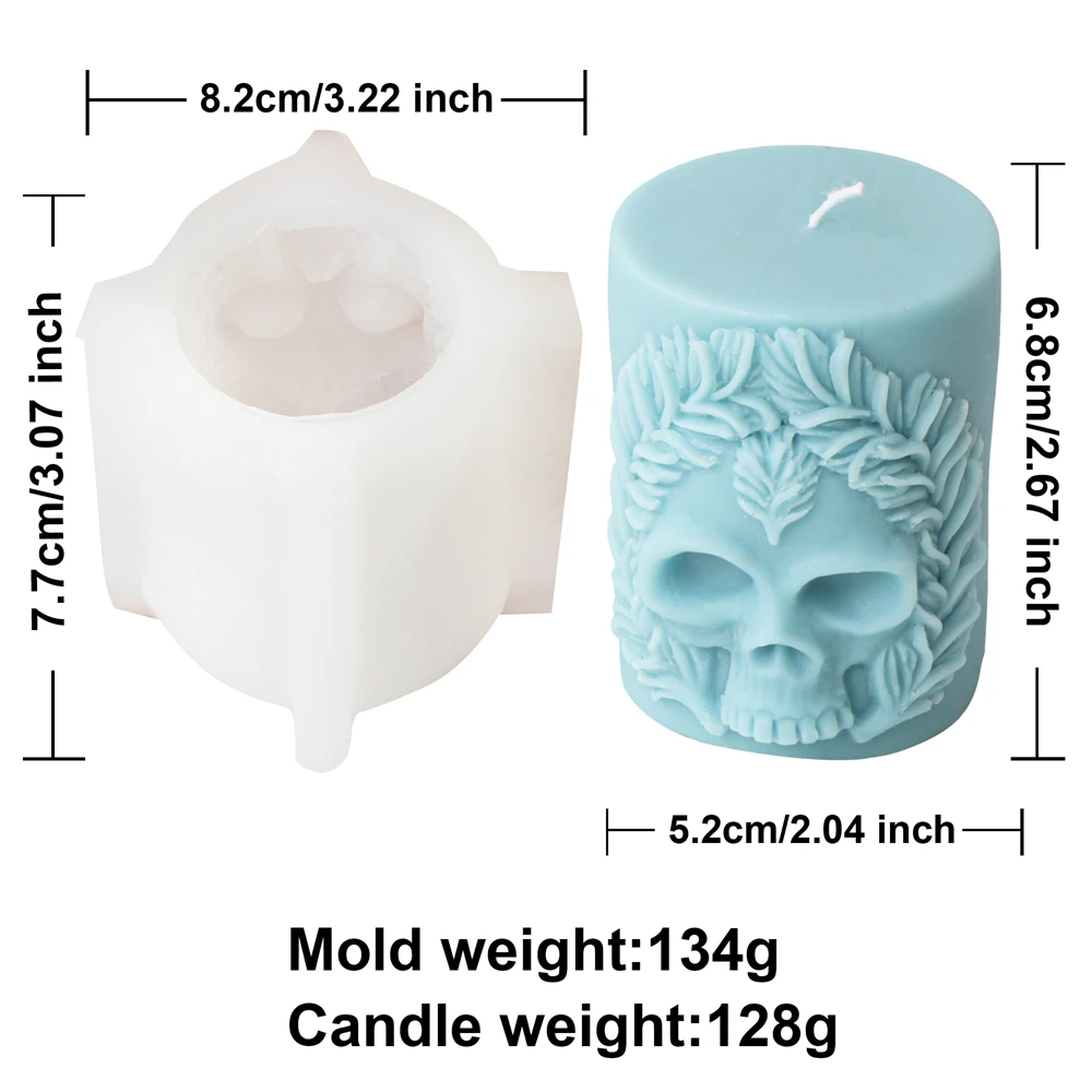 3D Relief Skull Column Candle Silicone Mold DIY Halloween Skull Post Aroma Gypsum Candle Mold Handmade Halloween Gift Decor Tool