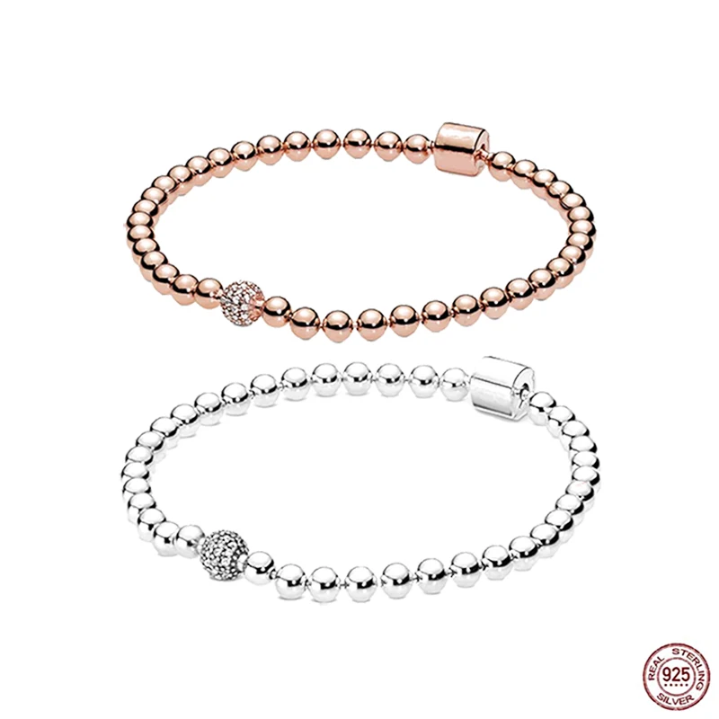 

Hot sale exquisite 925 sterling silver rose gold bucket buckle beaded bracelet fit original brand charm beads DIY jewelry