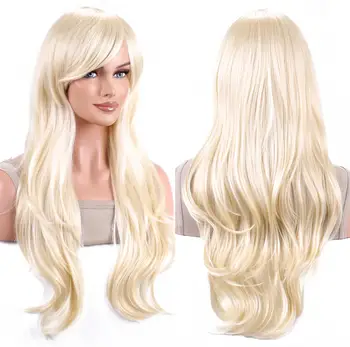 Parrucca Sintetica, Parrucca da Sirena da Film, Capelli Lunghi Ricci Dorati, Parrucca per Costume di Halloween, Parrucca alla Moda per Uso Quotidiano da Donna