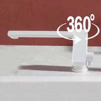 ก๊อกน้ําอ่างอาบน้ําทองแดงเต็มรูปแบบกระบอกด้านข้างแยกชุดสามชิ้นอ่างอาบน้ําเคาน์เตอร์ฝักบัวก๊อกน้ําสีขาวหมุนได้ 360 องศา 2