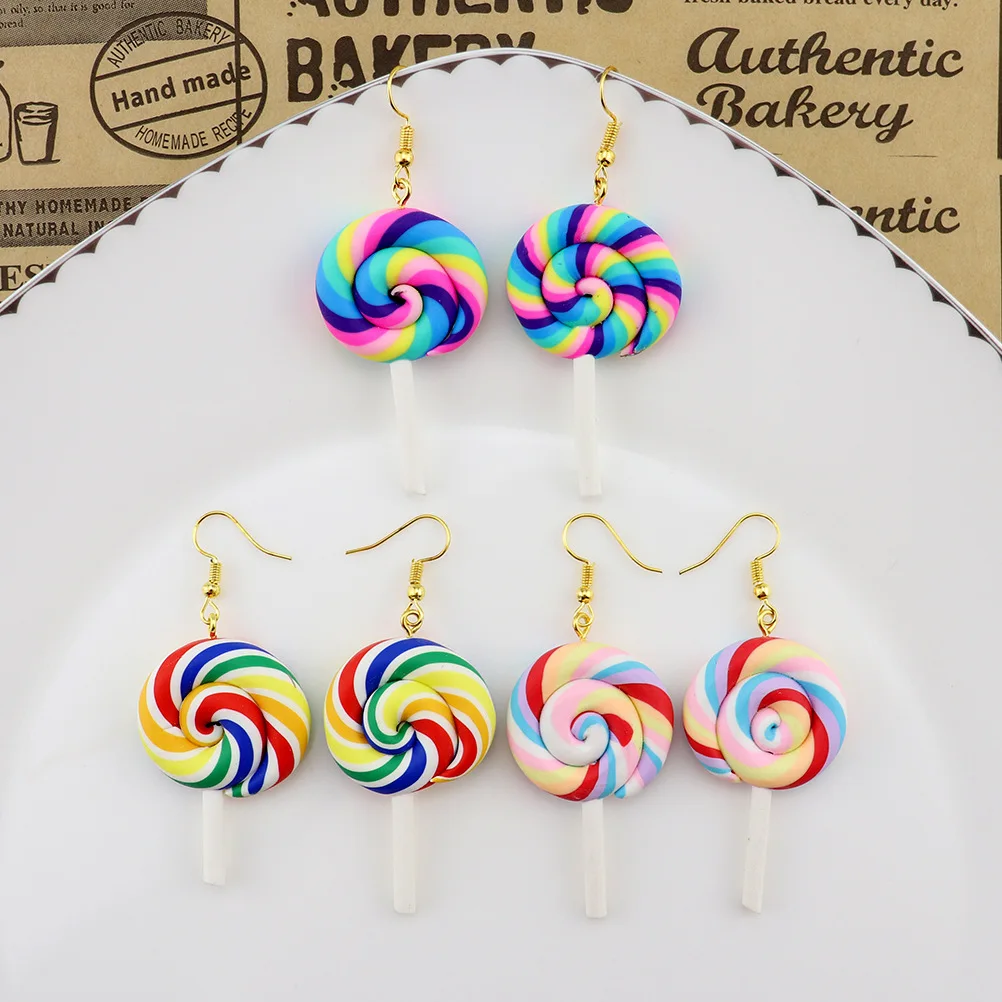 

Ovxxons 1 Pair Soft Clay Lollipop Earrings Rainbow Candy Earrings Personality Simulation Candy Earrings Female Jewelry new
