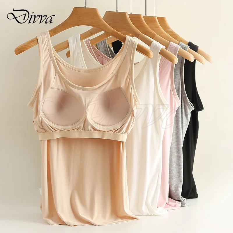 

Plus Size Women Casual Modal Tanks Camisole Chest Pad Tops Female Sling Basic Shirt Ladies Yoga Vest Pajamas Home Wear