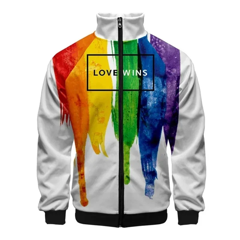 thumbnail image 1 of Chaqueta con cremallera y estampado 3D de arcoíris LGBT para hombres y mujeres, abrigo de manga larga con patrón colorido, chaquetas holgadas deportivas de calle a la moda, 1 of 4
