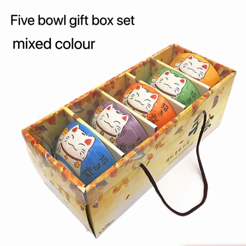 

3,5-дюймовая керамическая миска в японском стиле с мультяшным красочным счастливым котом, 5 штук в подарочной упаковке, кухонный домашний подарок, посуда в китайском стиле
