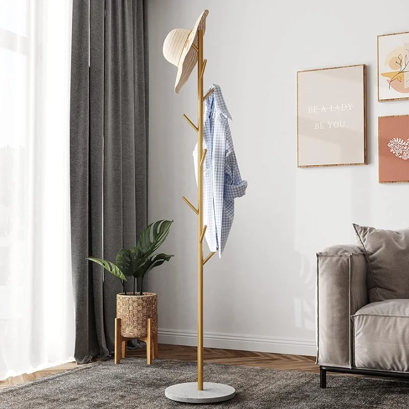 

TIEOU Free-standing Coat Rack Gold, Hat Hanger Hall Tree, Metal Coat Hangers for Scarves, Backpacks, Umbrellas, Purses, Simple C