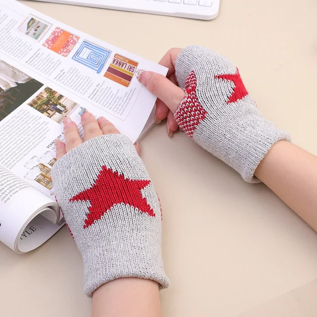 Stay warm and stylish with Womens Winter Warm Knitted Fingerless Gloves