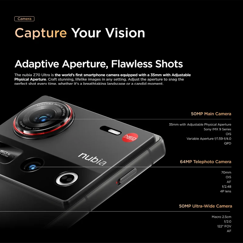 Original Global Version Nubia Z70 Ultra NX733J Snapdragon 8 Elite 1.5K HD Display 35mm Lens IP69 NFC NUBIA 4