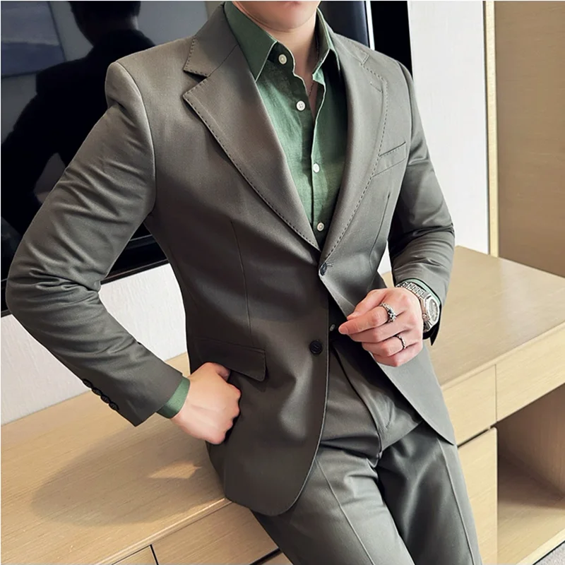 Tencel High Tech Fabric Men Spring Summer Thin Suits 2 Pieces (jacket+pants) Business Casual Office Wedding Groom Dress Suit