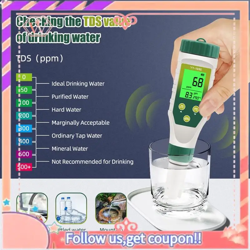 Upgraded 5 In 1 PH/EC/TDS/Salt/Temp PH Meter Swimming Pool Salinity Tester For Drinking Water Aquarium Aquaculture Sp