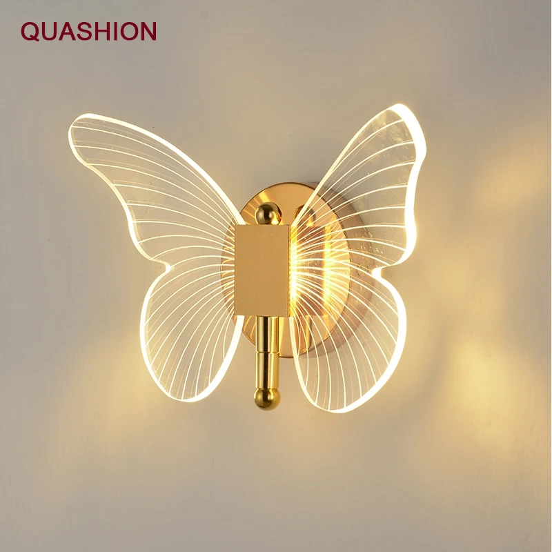 

Led Wall Lamp Butterfly All Copper Wall Light Nordic Living Room Wall Decoration Luxury Bedroom Beside Wall Lighting Home Decor