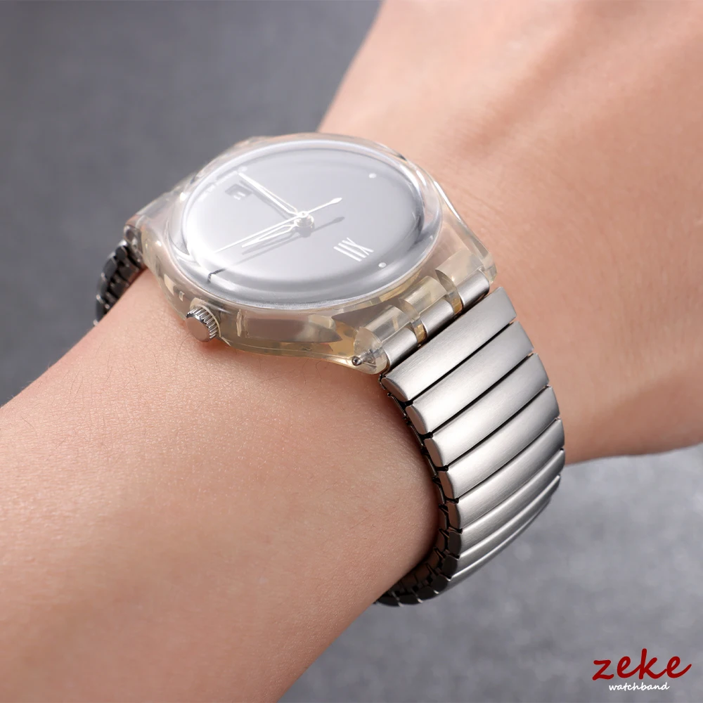 Stylish Elastic Metal Watch Band - Gold & Black Stretchable Stainless Steel Bracelet