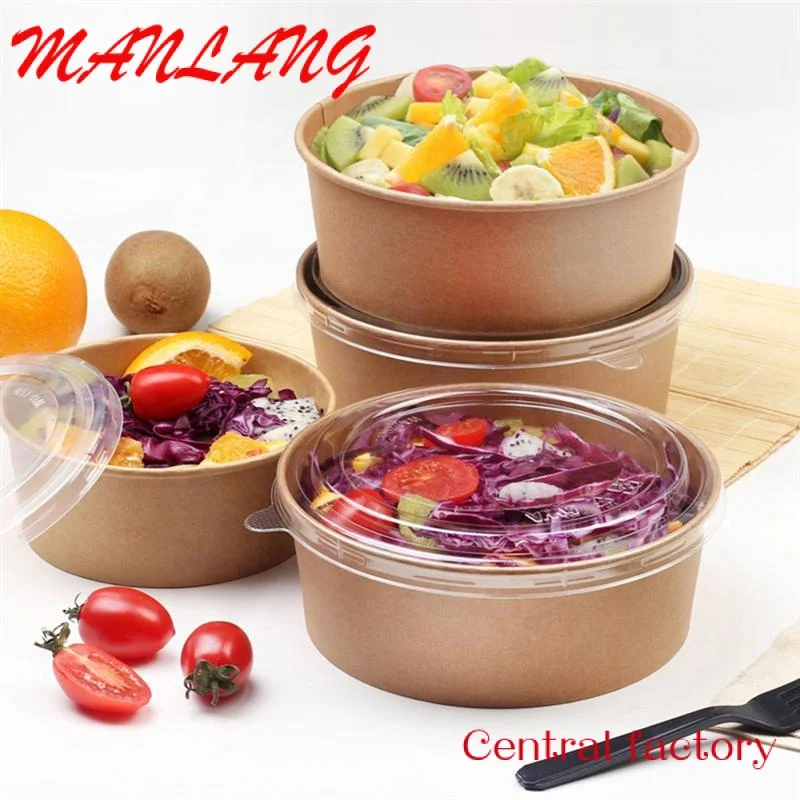 

Custom % Eco Friendly Biodegradable food Packaging Cup Bowl PLA PE coating Disposable Brown Round Kraft Paper Salad Bowl With L