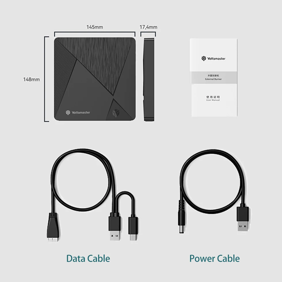 Yottamaster External Disk Recorder Reader Burner Tray Player Drawer Optical Drive Disc Enclosure for 5