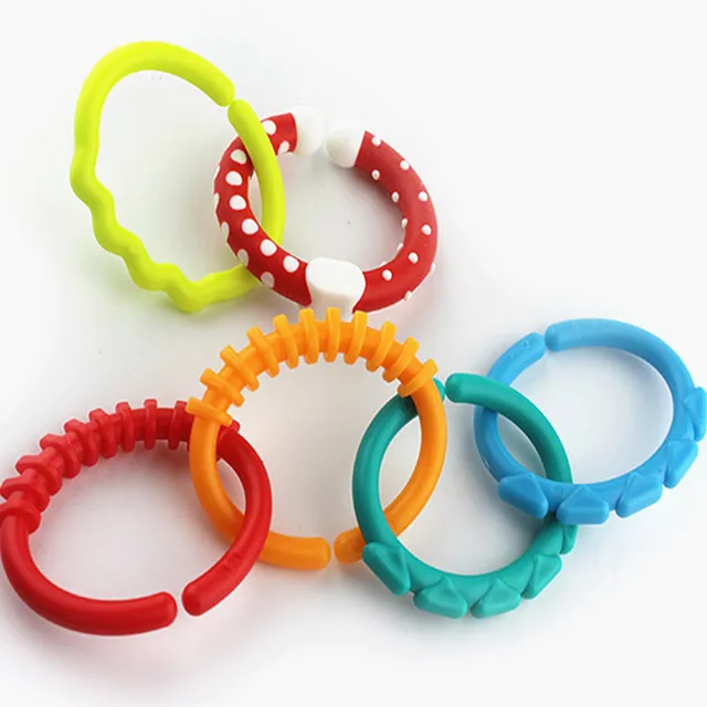 6pcs/Set Cute Colorful Rainbow Rings Baby Teether Toy Crib Bed Stroller Hanging Rattles Grasping sensoriel Toy Educational Gift 3