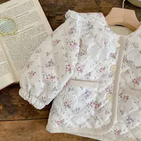 7806 Baby Coat 2023 Winter New Plus Velvet Baby Girl's Floral Coat Lace Lapel Cotton-padded Jacket Cardigan Coat 4
