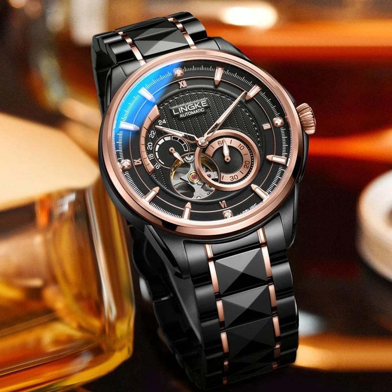 LINGKE Brand Men New MIYOTA Movement Mechanical Watch Sapphire Tourbillon Wristwatch Waterproof Sport Automatic Watches Man