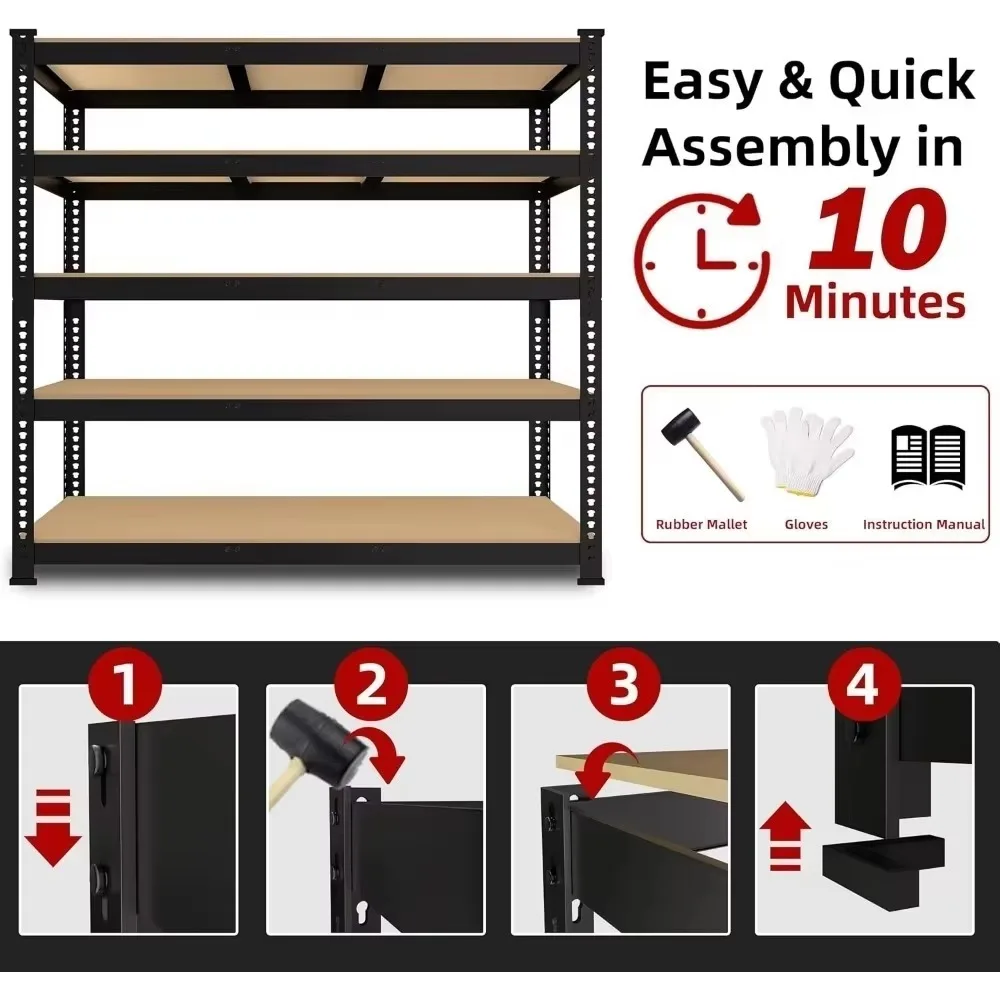 48" W x 24" D x 72" H Adjustable Garage Storage Shelves - 5-Shelf Heavy Duty Shelving Unit, Metal Utility Storage Organizer Rack 6