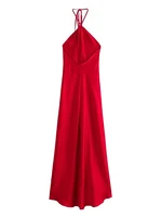 2024 Halter Long Dresses for Women Backless Satin Dress Woman Off Shoulder Sexy Midi Dresses Elegant Evening Party Dress - Image 3