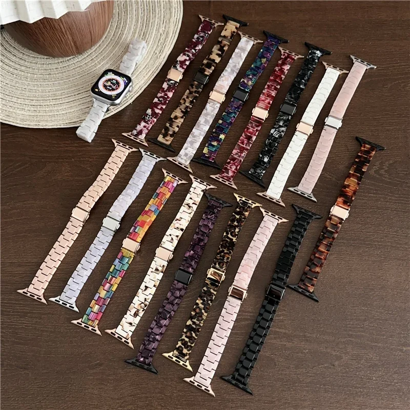 

Resin Strap for Apple Watch Band 44mm 40mm 45mm 49mm 38mm 42mm 41mm Fashion Wrist Band for IWatch Series 8 7 6 5 4 3 2 1 Ultra