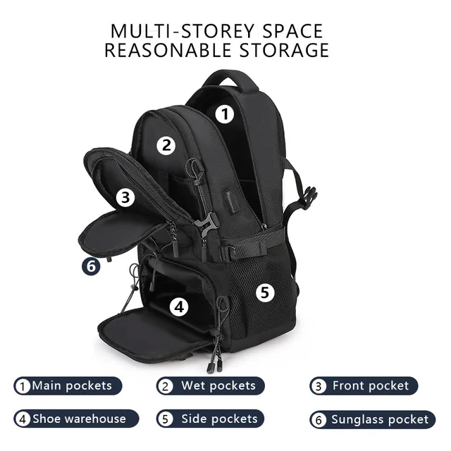USB Climbing Backpack with Shoes Pack Travel Laptop Lightweight Rucksack Outdoor Camping Hiking Knapsack Sport Collage Schoolbag 2