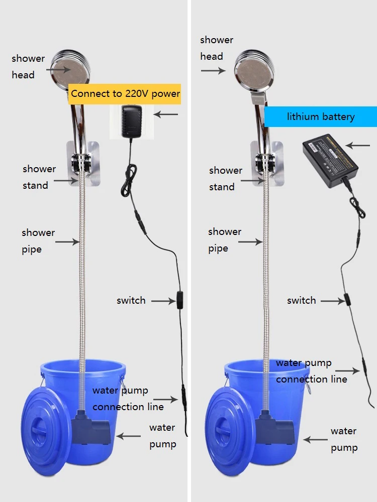 Lithium Battery Shower Portable Bath Pump for Dormitories Outdoor Bedroom Rural Self-priming Simple Household Electric Shower