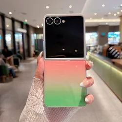 Luxury Gradient Color Contrast Glass Case - Colorful Ultra Slim Shockproof Cover - Galaxy Z Flip5 (PinkGreen)