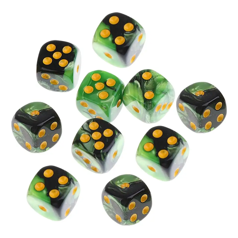 Dés En Acrylique à 3 Faces - Lot De 10, 2x1,6 Cm, Vert, Pour Jeux De Société, RPG, Fêtes, Génération Aléatoire